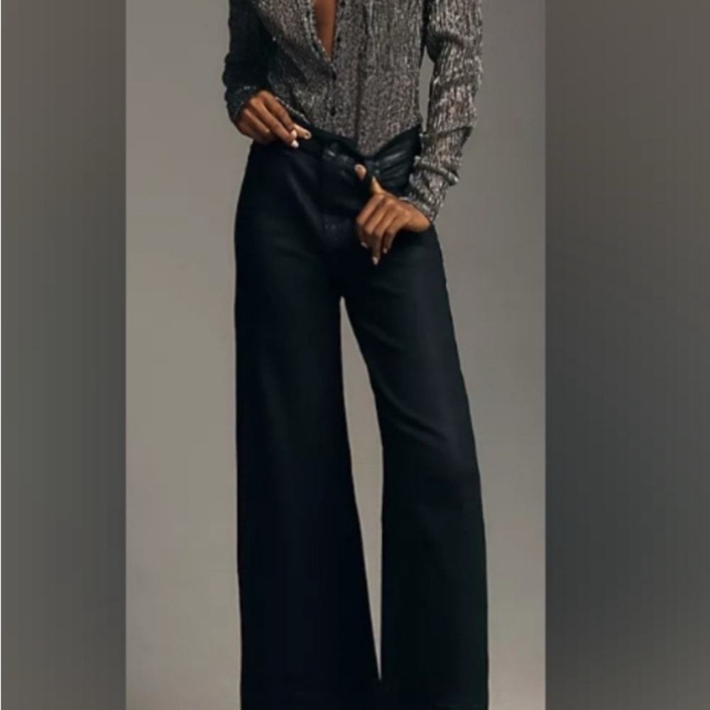 Paige Anessa Black Coater Denim Wide-Leg Pants